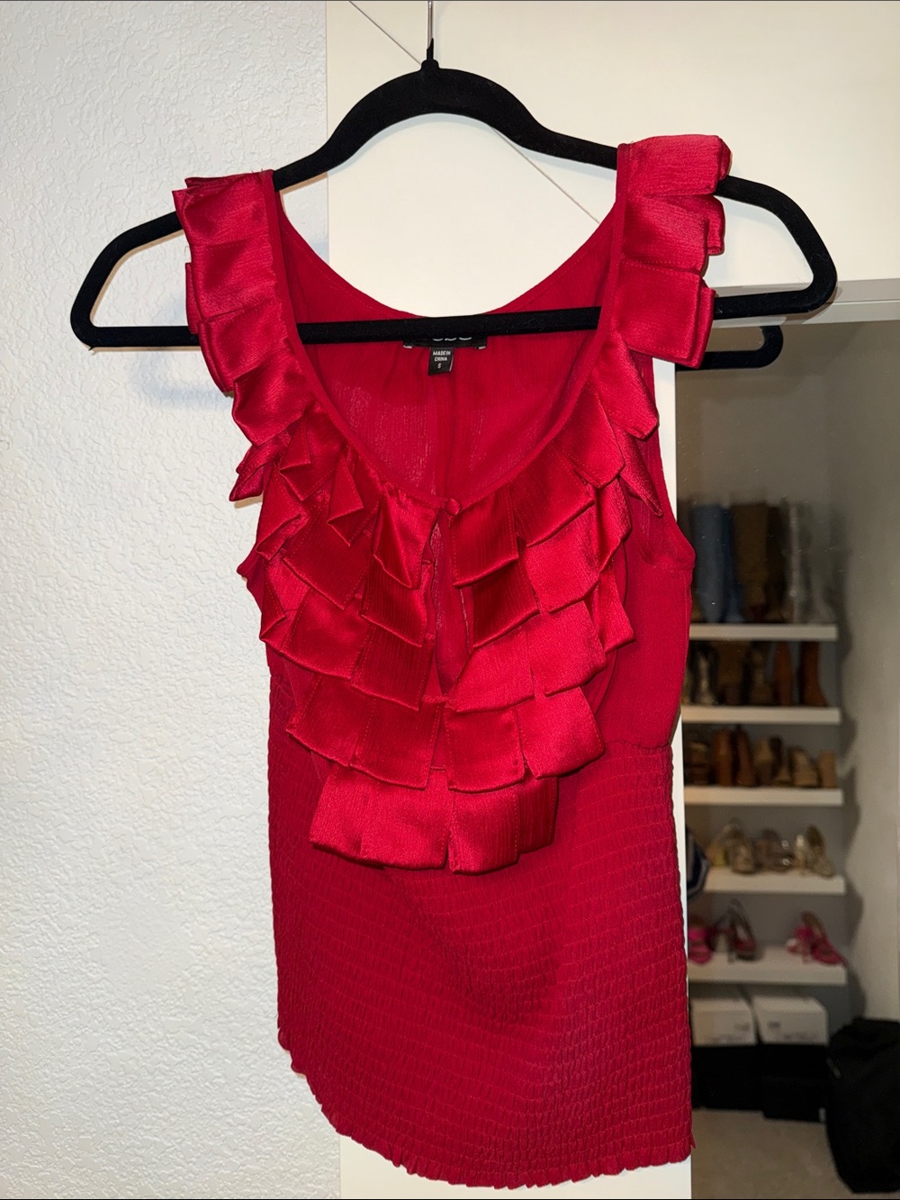 bebe Red Sleeveless Ruffle Front Tank Dress